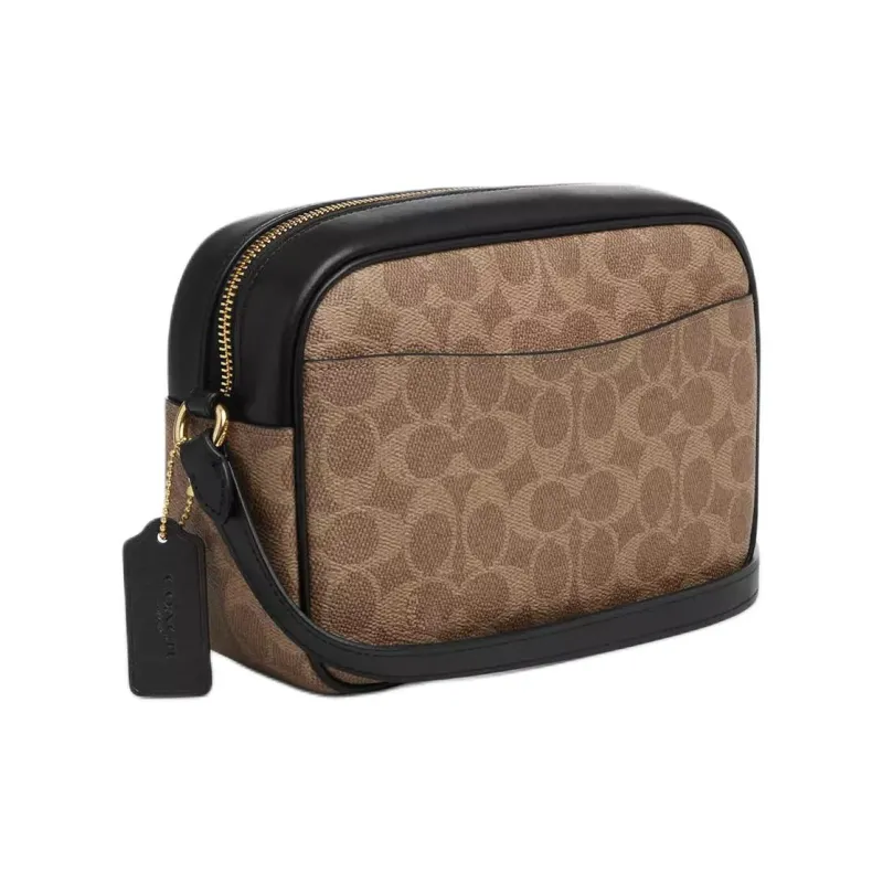 COACH Coated Canvas Camera Bag, Shoulder Bag, Crossbody Bag Medium Size Women's Tan Multicolor-1