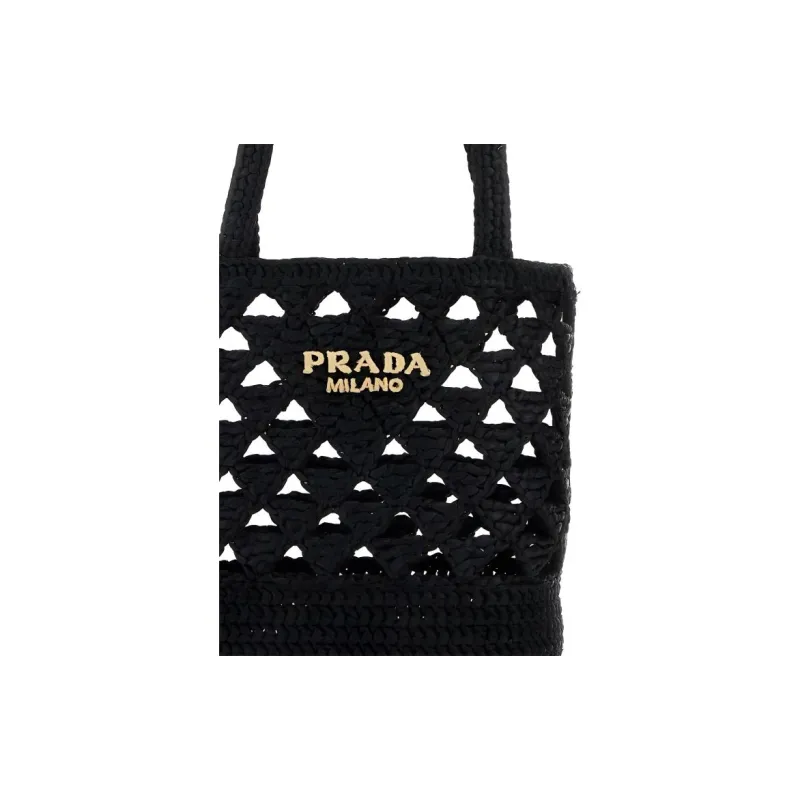 PRADA Straw Handbag Women's Black-4