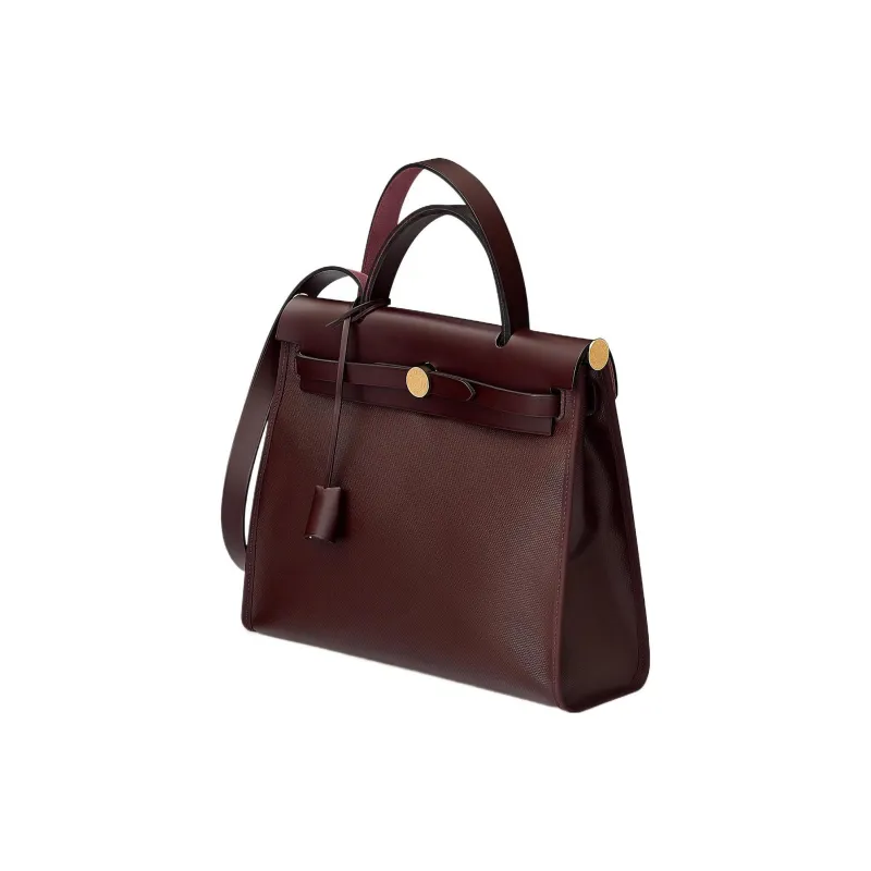HERMES Herbag Zip Berline Canvas And Hunter Cow Leather Shoulder Bag Crossbody Bag Handbag Unisex Saddle Red-3