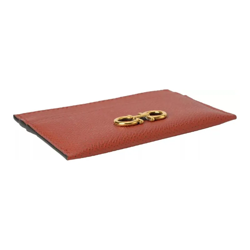 FERRAGAMO GANCINI Stamped Calfskin Card Holder Women's Orange Red-2