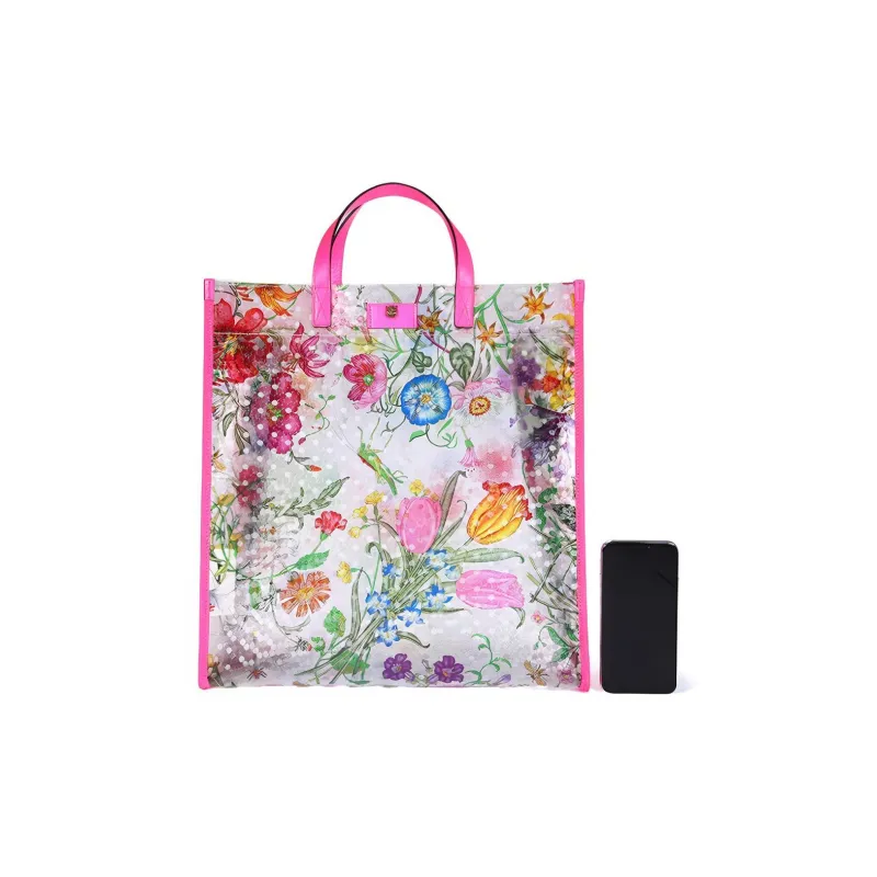 GUCCI PVC Material Patchwork Leather Totes Handbags Large Size Women's Rose Red-4