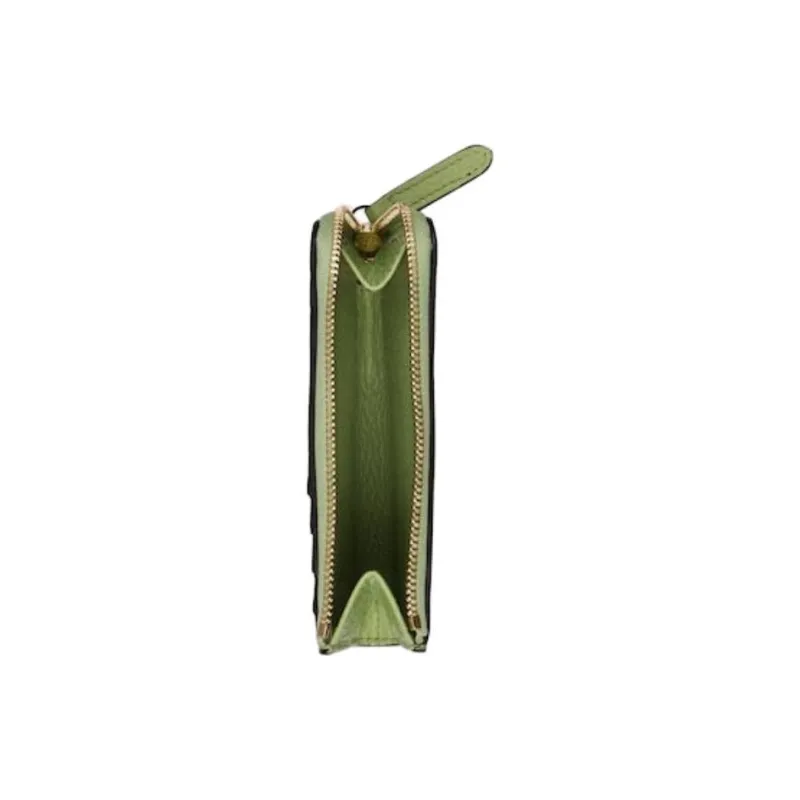 GUCCI Litchi Grain Leather Card Holder Women's Light Green-2