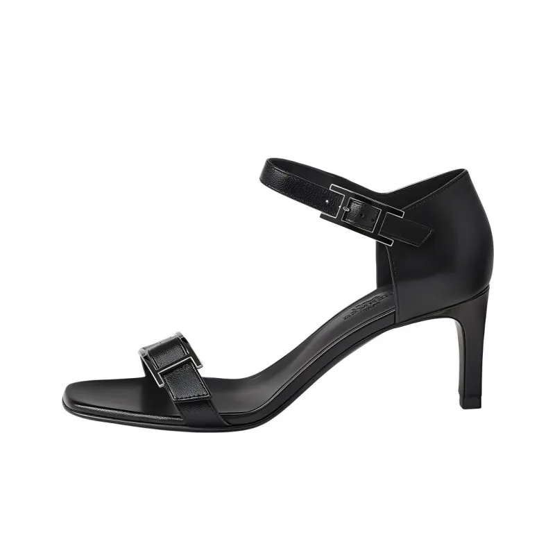 HERMES Judy Strap Sandals 7cm Women's Black-0