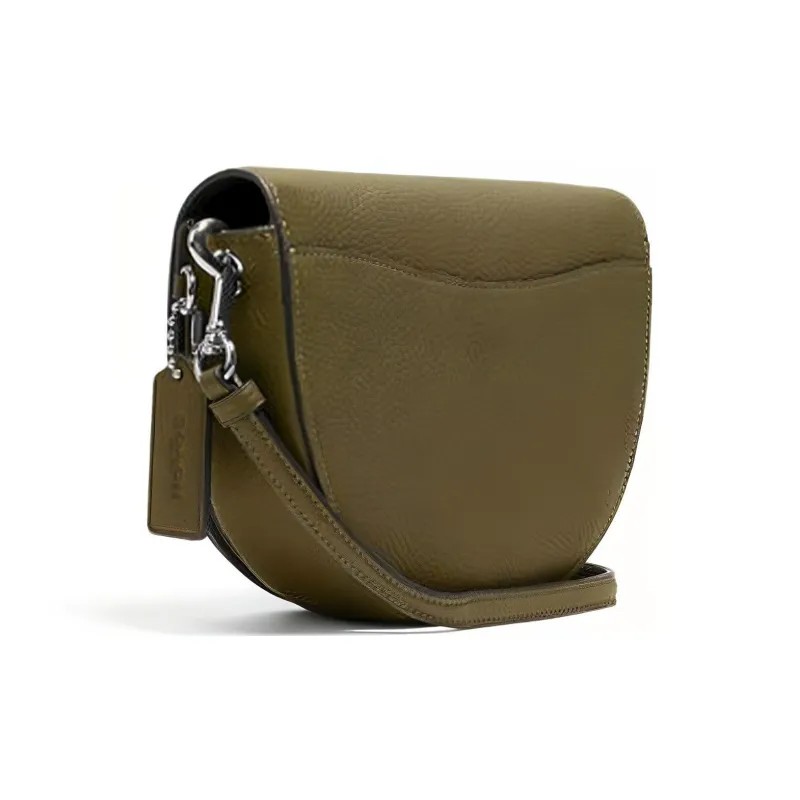COACH Ellen Leather Saddle Bag Shoulder Bag Crossbody Bag Small Size Women's Olive Green-1