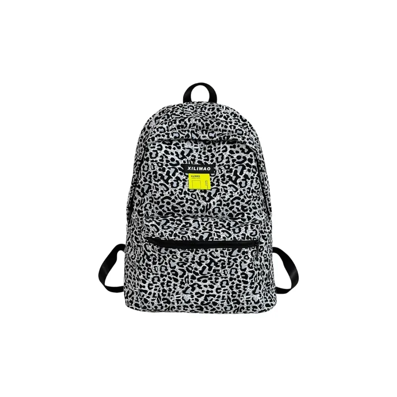 Debecca Nylon Backpack Large Size Unisex Leopard Yellow/Leopard Gray-5