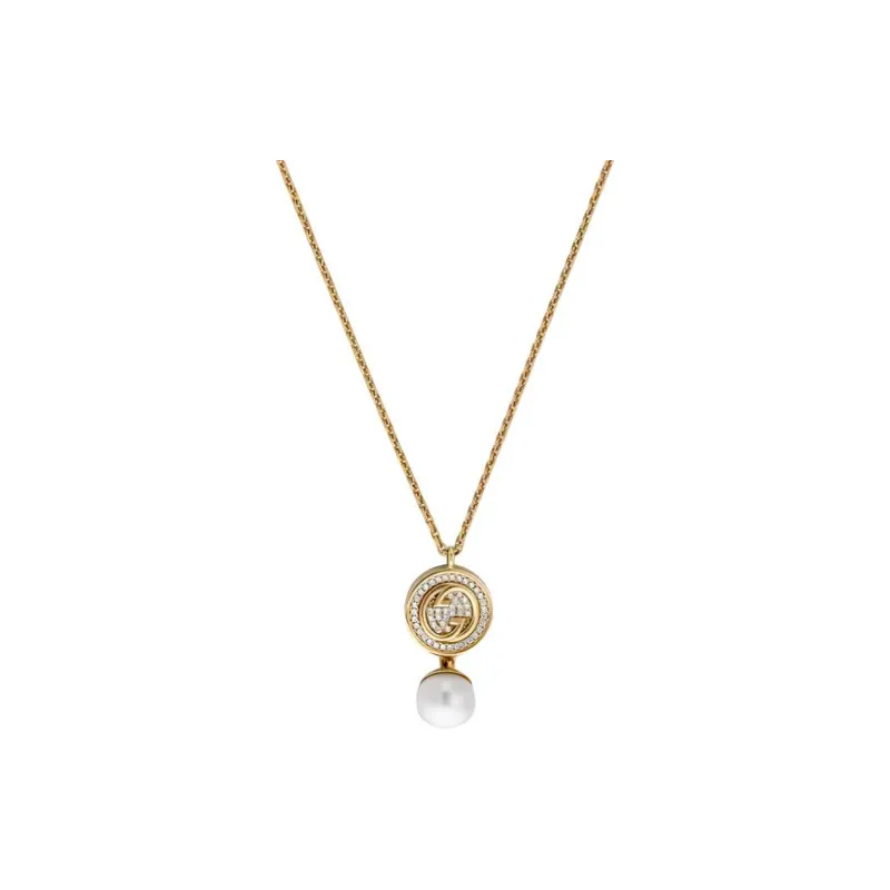 GUCCI Metal Crystal Glass Pearl Necklaces Women's Light Gold-0