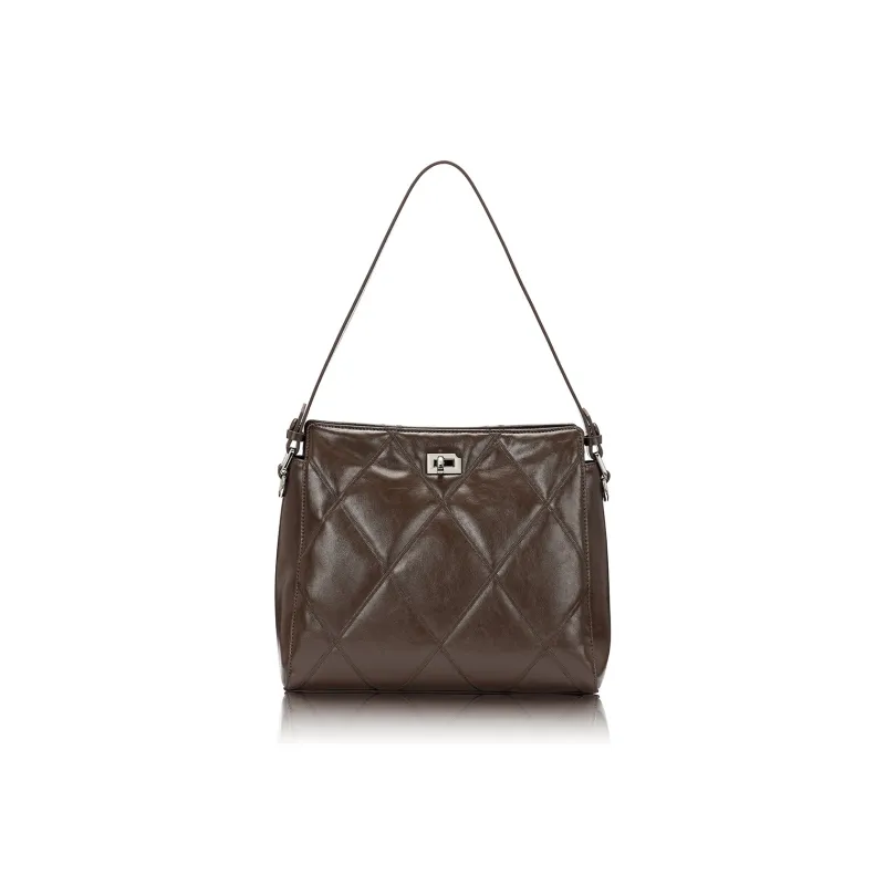 ROBERTA DI CAMERINO Cow Leather Crossbody Bag, Shoulder Bag Women's Maillard Style Brown/Classic Black-0