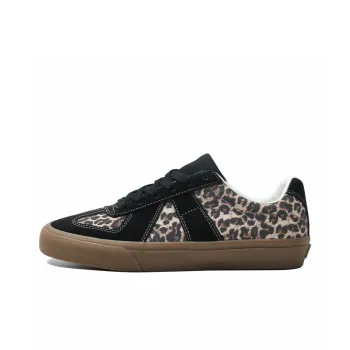 GOLUCK Leopard Print German Army Trainers Cushioning, Wear Resistant Low Top Skateboard Shoes Unisex Leopard