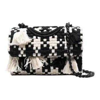 TORY BURCH Fleming Tweed With Leather Trim Handbag, Shoulder Bag Trumpets Women's Black & White