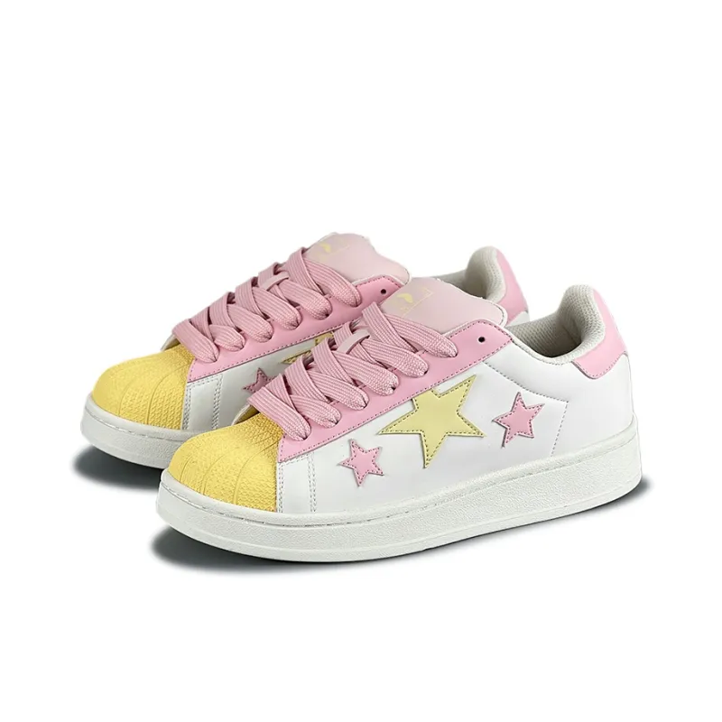 LuzaoT SUPER DRAG Shell Head Anti Slip Wear Resistant Low Top Skateboard Shoes Women's Beige Pink Yellow-2