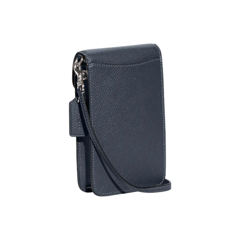 COACH Leather Cell Phone Pouch, Crossbody Bag Women's Dark Blue-1
