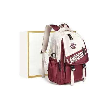 Narandu Fabric Backpack Computer Travel Bag Large Size Unisex Burgundy/Black