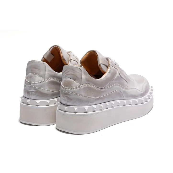 Viplander Small White Shoes Slip Resistant Low Top Skateboard Shoes Men's Distressed White-3