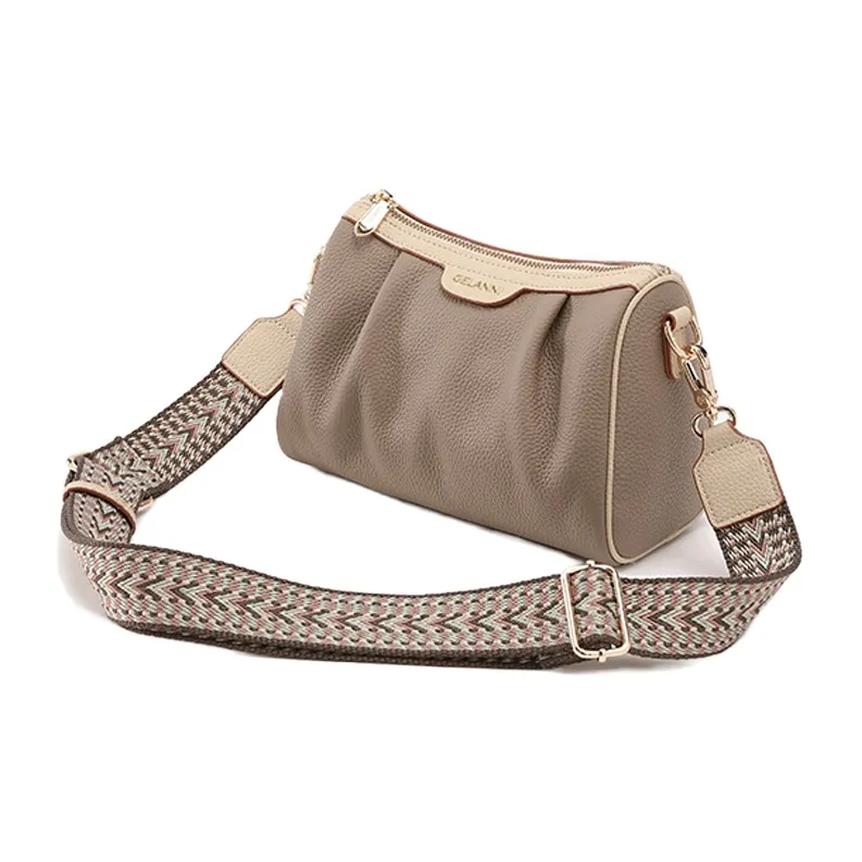 GELANNI Cow Leather Boston Bag Shoulder Bag Women's Apricot/Black/Gray-6