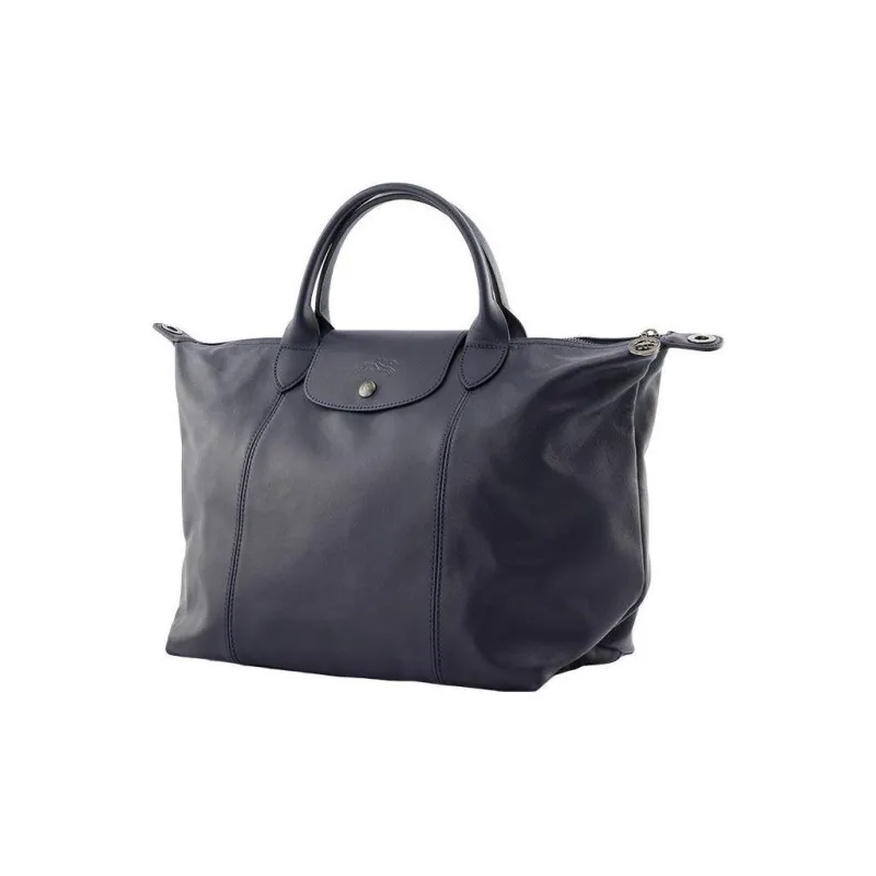 LONGCHAMP Le Pliage Cuir Leather Shoulder Bag Crossbody Bag Handbag Medium Size Women's Blue-1
