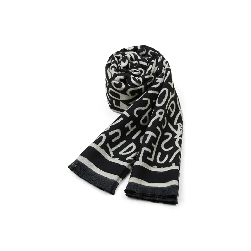 DULOREN Polyester Viscose Knit Scarves Women's Letter Coffee/Letter Black-4