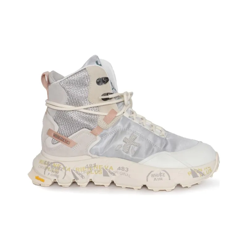 PREMIATA Abrasion Resistant High Top Casual Shoes Women's Beige Silver-1