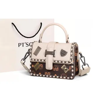 PT'SON PVC Shoulder Bag, Crossbody Bag, Handbag Regular Women's Coffee/Ecru