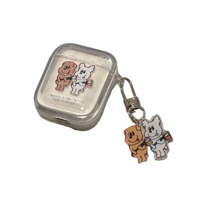 Kona Chun Compatible With AirPods 1/pro/4 TPU Ins Cartoon Plaid Cute Puppy Fully Enclosed High Quality Headphone Cases-2