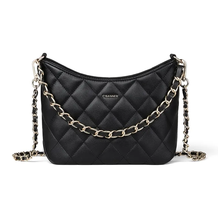 C°BANNER Top Grain Cow Leather One Shoulder Crossbody Chain Bucket Bag Regular Women's Black-2