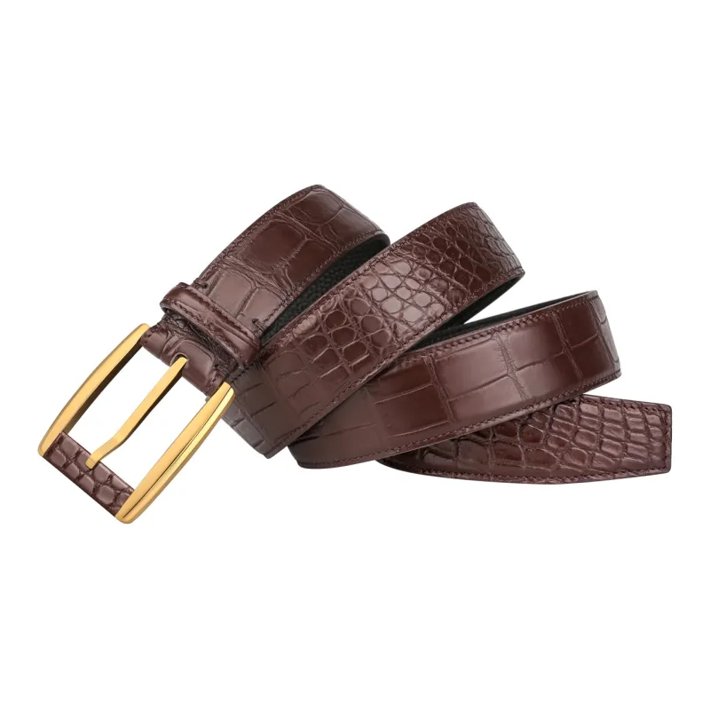 CATELLES Crocodile Leather Leather Belts Men's Silver Buckle Black/Gold Tone Lock Coffee 3.5cm-7