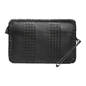 ROSEROOEN Top Grain Cow Leather Clutch Large Size Men's Black