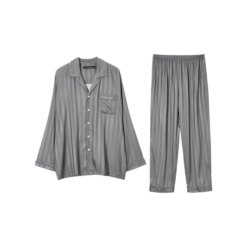 DAERLI Ice Silk Long Sleeved Pants Set For Sleepwear Men's-5