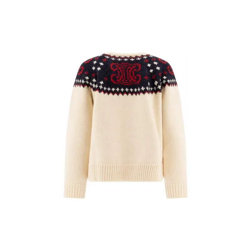 CELINE Triomphe Crew Neck Sweater In Fair Isle Wool-1