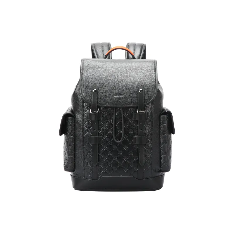 BOPAI Top Grain Cow Leather Bonded Leather Backpack Regular Men's Black-1