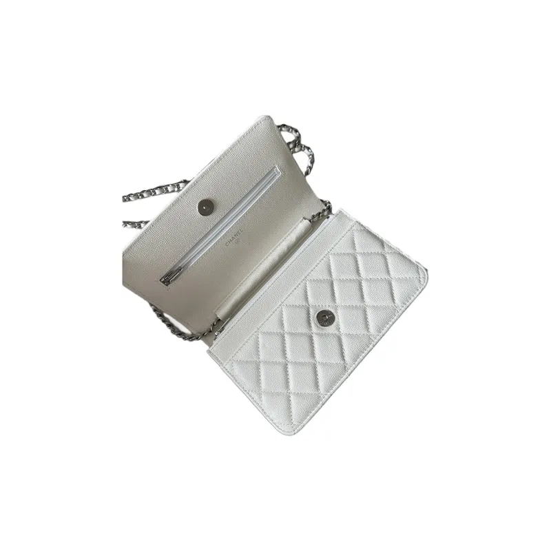 CHANEL WOC Grain Calfskin Flap Bag, Shoulder Bag, Crossbody Bag Women's White-2