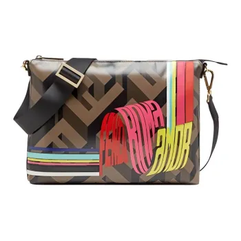 FENDI Canvas With Leather Messenger Bag Shoulder Bag Crossbody Bag Men's Brown/Multicolor