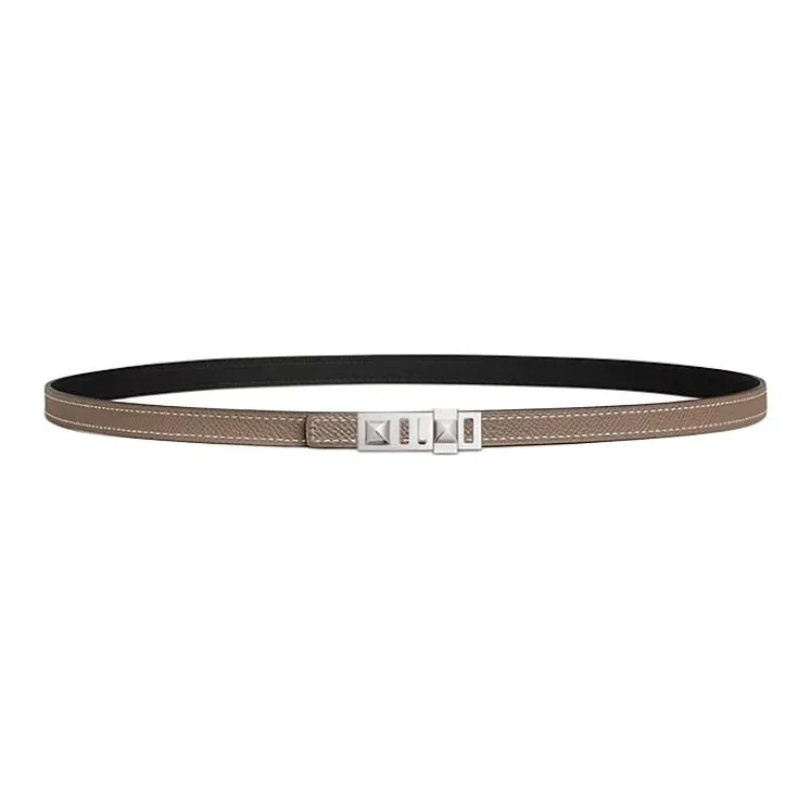 HERMES Metal Leather Belts Women's Black/Taupe Width 1.3CM-1