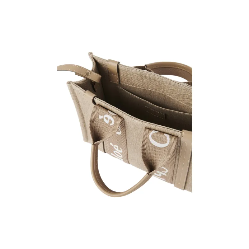 Chloe Woody Linen Shoulder Bag Crossbody Bag Handbag Small Size Women's Brown-5