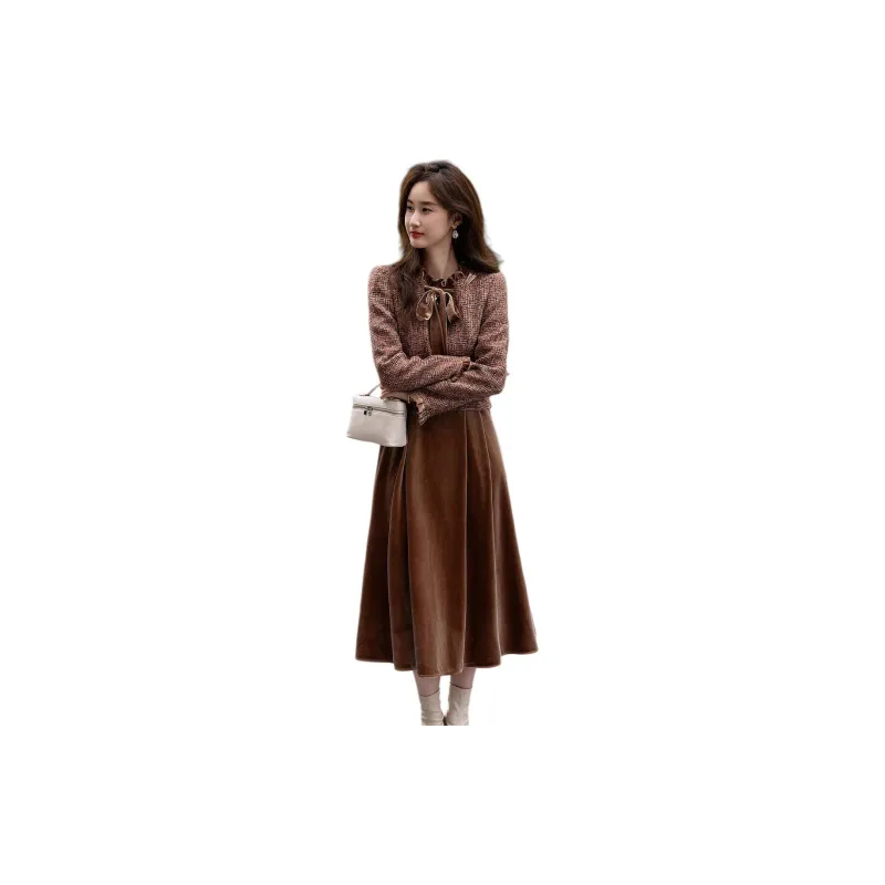 【dme】 Long Sleeved Dresses Women's Brown Red-1