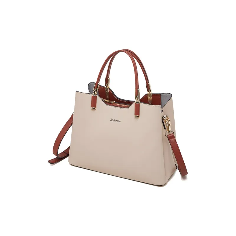Geshiman Cow Leather Shoulder Bag Crossbody Bag Handbag Large Size Women's Ecru/Beige Apricot/Royal Blue/Purple/Maroon-6