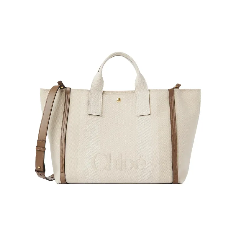 Chloe Cotton Tote Bag Shopping Bag Shoulder Bag Crossbody Bag Handbag Women's Beige-1