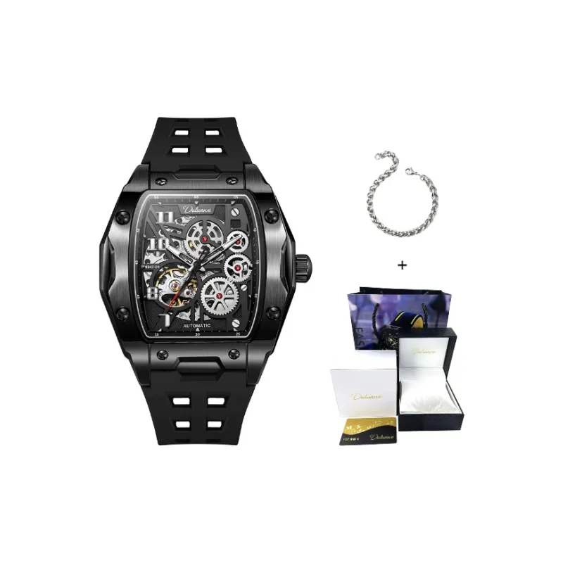 Dulunwe Automatic Mechanical Movement Silicone Strap Watch Men's Watches White Dial-6