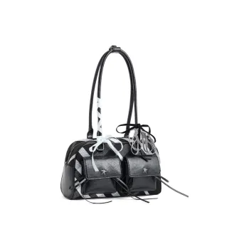 JACD PU Bowling Bag Shoulder Bag Regular Women's Black White Plaid/Pineapple Brown