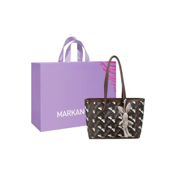 MARKANGARO PU Totes Handbag Shoulder Bag Medium Size Women's Coffee \ Pink \ Ecru