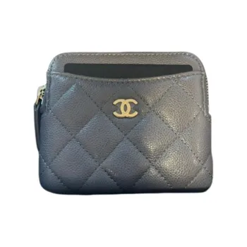 CHANEL Grained Cow Leather Wallet Women's Gray
