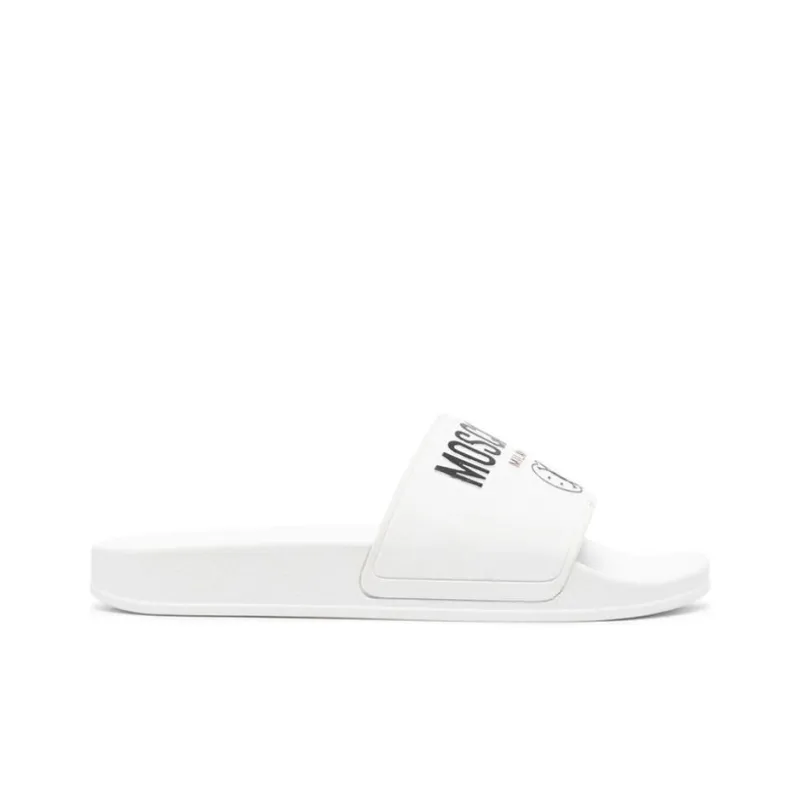 MOSCHINO Rubber Sole Odor Resistant Slide Slippers Men's White-1