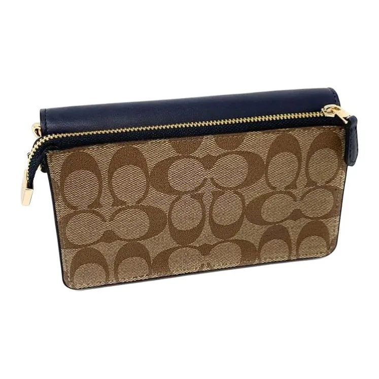 COACH Foldover PVC Coin Purse Handbag Clutch Small Size Women's Khaki Brown Dark Blue-3