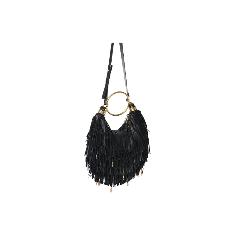 Chloe Buffalo Leather Shoulder Bag, Crossbody Bag Trumpets Women's Black-1