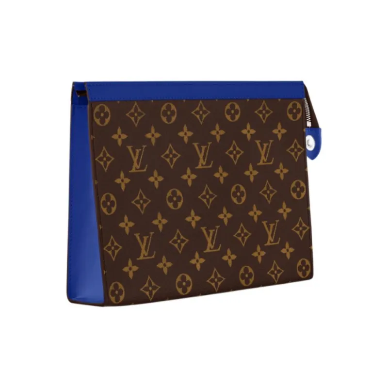 LOUIS VUITTON Monogram Macassar Coated Canvas Clutch Medium Size Men's Blue-1