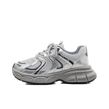 HUANQIU Abrasion Resistant Slip Resistant Cushioning Low Top Chunky Sneakers Women's Silver