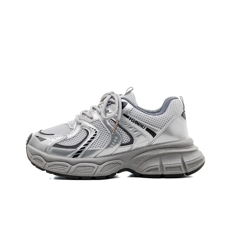 HUANQIU Abrasion Resistant Slip Resistant Cushioning Low Top Chunky Sneakers Women's Silver-0