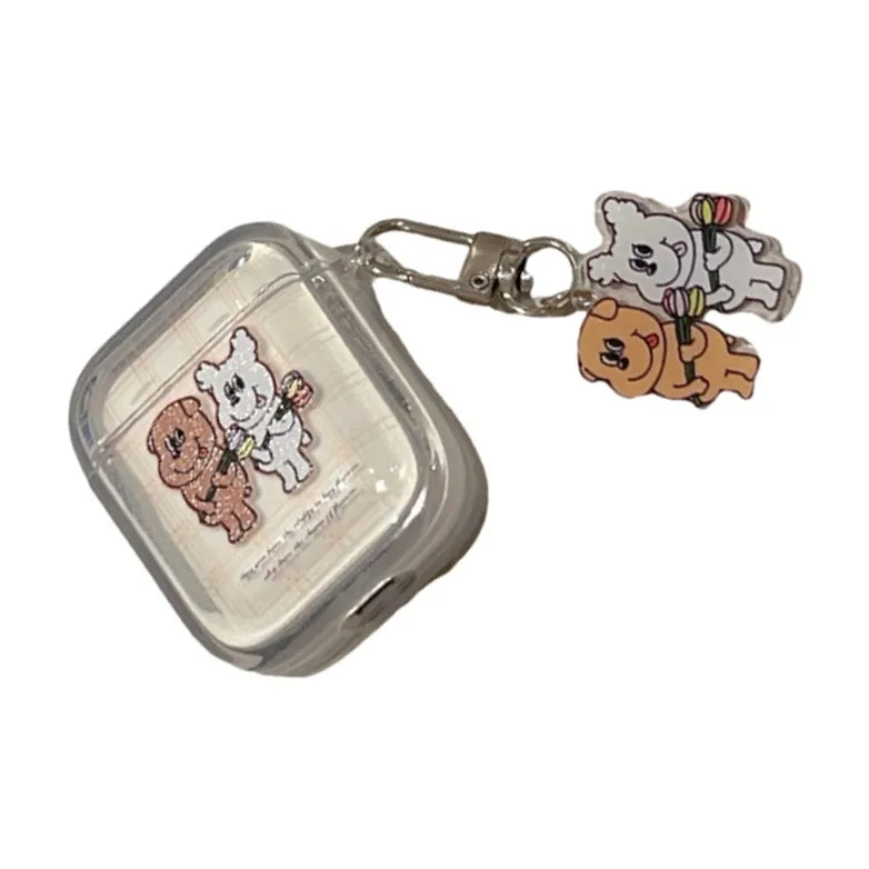 Kona Chun Compatible With AirPods 1/pro/4 TPU Ins Cartoon Plaid Cute Puppy Fully Enclosed High Quality Headphone Cases-1