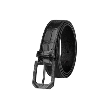 CATELLES Crocodile Leather Leather Belts Men's Black Buckle Black/Gold Tone Lock Coffee 3.5cm