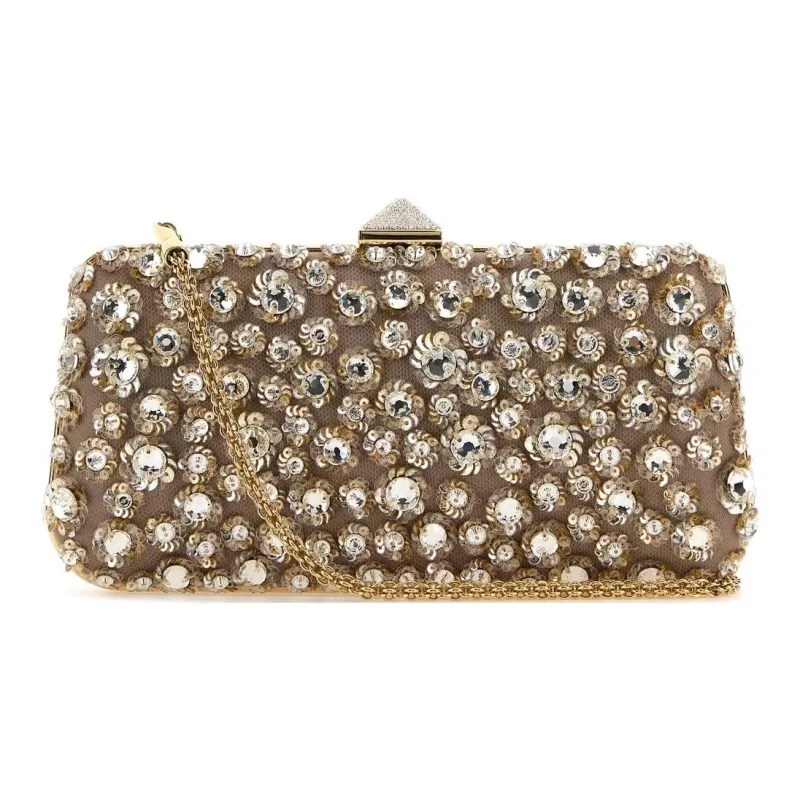 Valentino GARAVANIRockstud Fabric One Shoulder Crossbody Clutches Women's Beige-0