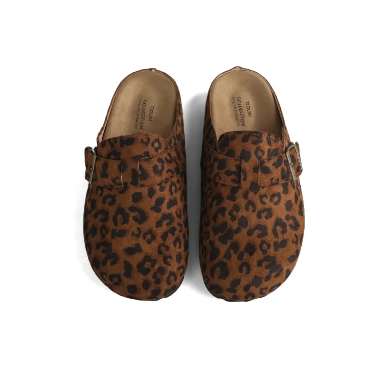 DOLIN COLLECTION Fleece-Lined Closed Toe Slippers For Outdoor Wear Women's Leopard Print-3